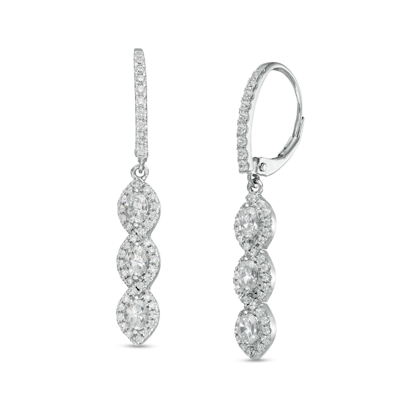 0.95 CT. T.W. Oval Diamond Past Present Future® Twist Frame Drop Earrings in 10K White Gold|Peoples Jewellers
