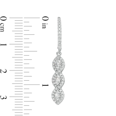 0.95 CT. T.W. Oval Diamond Past Present Future® Twist Frame Drop Earrings in 10K White Gold