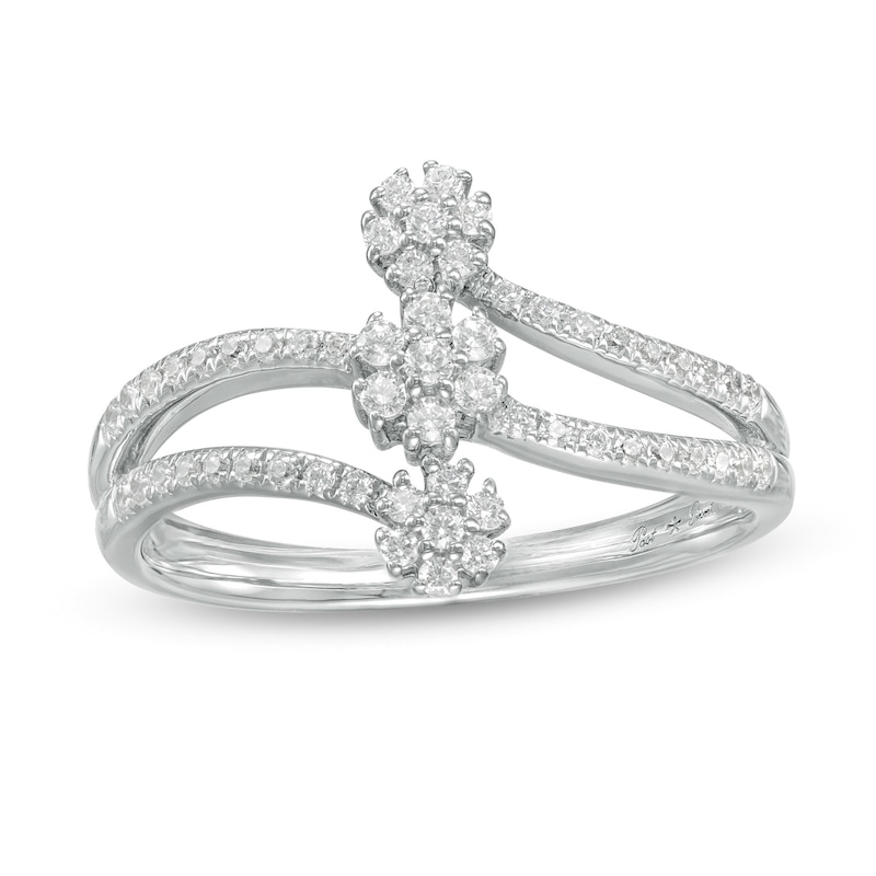 0.23 CT. T.W. Multi-Diamond Past Present Future® Flower Vertical Ring in Sterling Silver|Peoples Jewellers