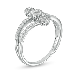 0.23 CT. T.W. Multi-Diamond Past Present Future® Flower Vertical Ring in Sterling Silver