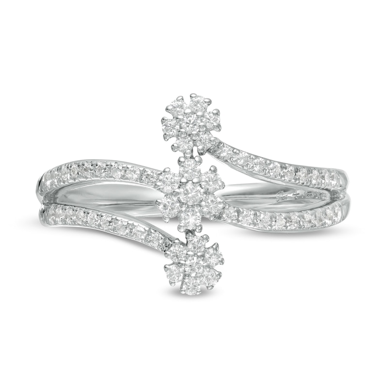 Main Image 4 of 0.23 CT. T.W. Multi-Diamond Past Present Future® Flower Vertical Ring in Sterling Silver