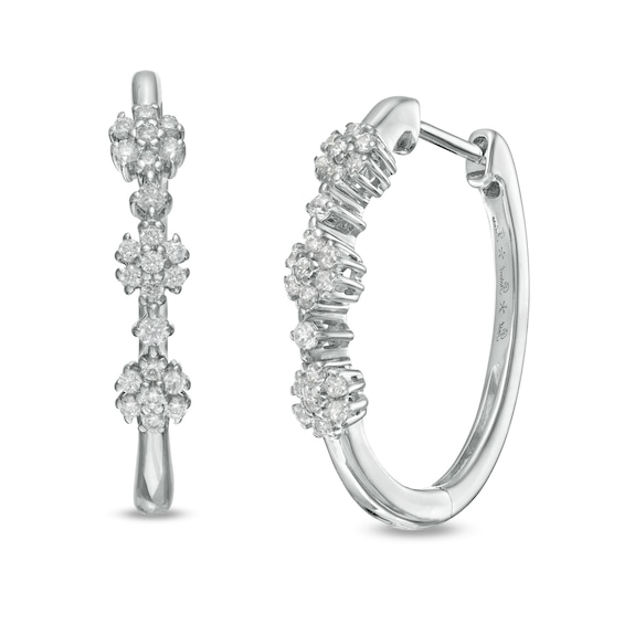 0.23 CT. T.W. Diamond Past Present Future® Flower Hoop Earrings in Sterling Silver