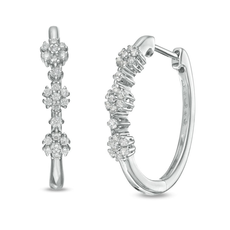 Main Image 1 of 0.23 CT. T.W. Diamond Past Present Future® Flower Hoop Earrings in Sterling Silver