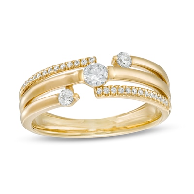 0.29 CT. T.W. Diamond Past Present Future® Multi-Row Ring in 10K Gold