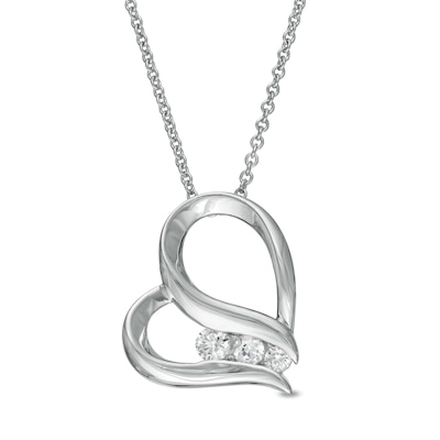 0.23 CT. T.W. Diamond Past Present Future® Tilted Heart Pendant in 10K White Gold