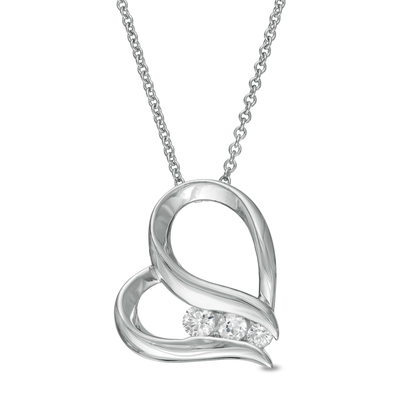 0.23 CT. T.W. Diamond Past Present Future® Tilted Heart Pendant in 10K White Gold|Peoples Jewellers