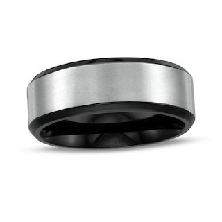 Men's 8.0mm Brushed Beveled Edge Comfort-Fit Wedding Band in Titanium and Black IP