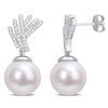 Thumbnail Image 0 of 11.0-12.0mm Freshwater Cultured Pearl and 0.05 CT. T.W. Diamond Criss-Cross Fan Drop Earrings in Sterling Silver