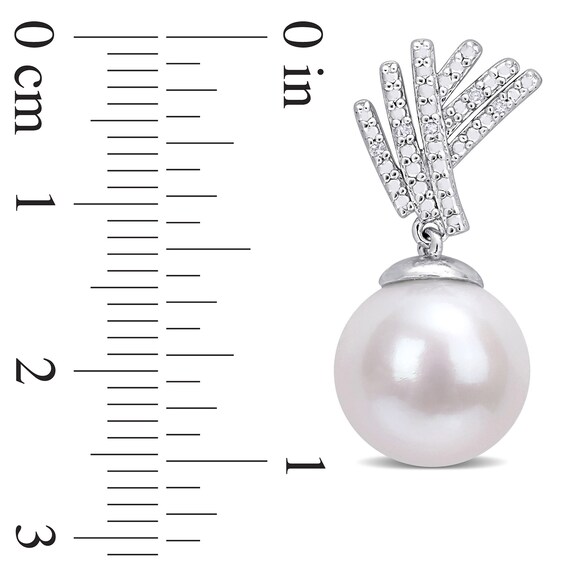 11.0-12.0mm Freshwater Cultured Pearl and 0.05 CT. T.W. Diamond Criss-Cross Fan Drop Earrings in Sterling Silver