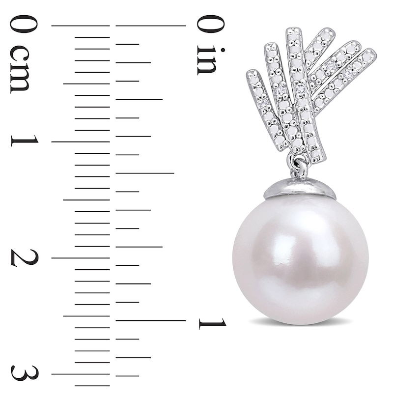 11.0-12.0mm Freshwater Cultured Pearl and 0.05 CT. T.W. Diamond Criss-Cross Fan Drop Earrings in Sterling Silver