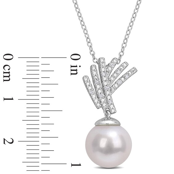 11.0-12.0mm Freshwater Cultured Pearl and 0.05 CT. T.W. Diamond Criss-Cross Fan Drop Pendant in Sterling Silver