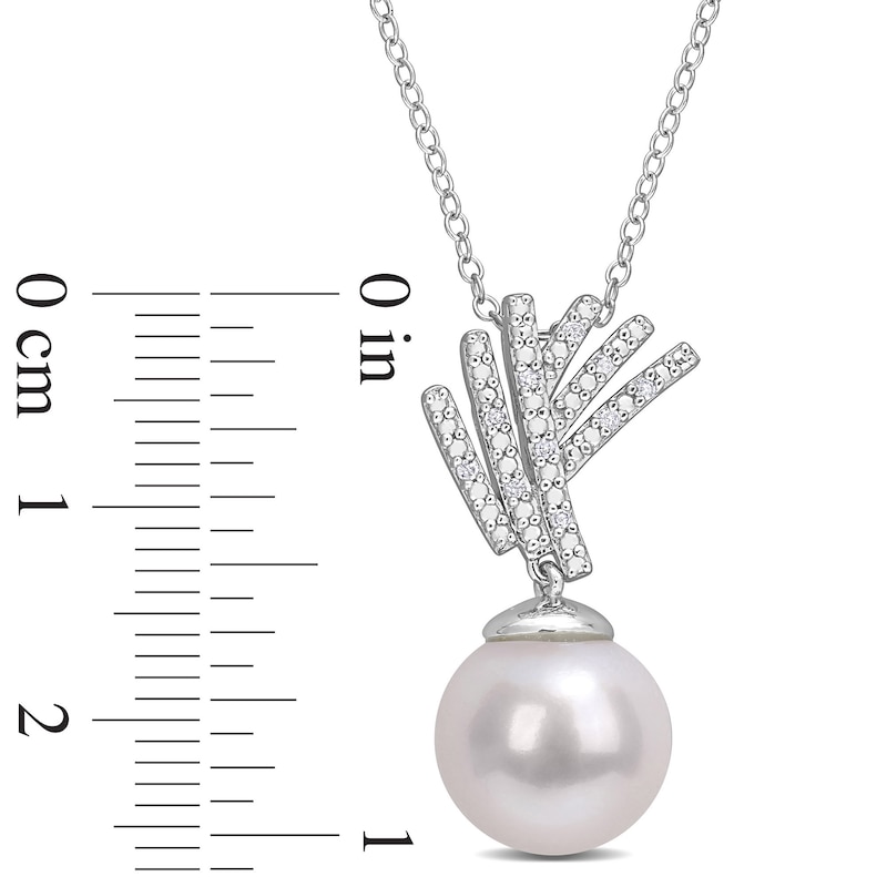 11.0-12.0mm Freshwater Cultured Pearl and 0.05 CT. T.W. Diamond Criss-Cross Fan Drop Pendant in Sterling Silver