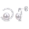 Thumbnail Image 0 of Button Freshwater Cultured Pearl and Lab-Created White Sapphire Abstract Open Circle Drop Earrings in Sterling Silver