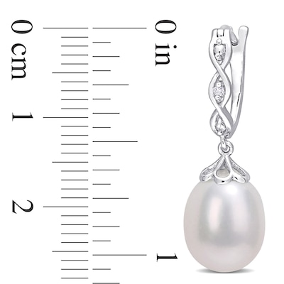 8.0-8.5mm Oval Freshwater Cultured Pearl and Diamond Accent Twist Drop Earrings in Sterling Silver