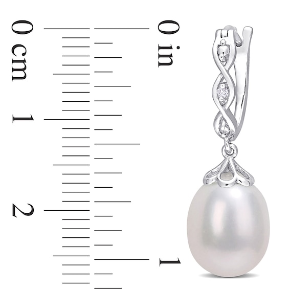 8.0-8.5mm Oval Freshwater Cultured Pearl and Diamond Accent Twist Drop Earrings in Sterling Silver