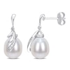 Thumbnail Image 0 of 8.0-8.5mm Oval Freshwater Cultured Pearl and Diamond Accent Tiered Ribbon Overlay Drop Earrings in Sterling Silver