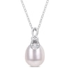 Thumbnail Image 0 of 8.5-9.0mm Oval Freshwater Cultured Pearl and Diamond Accent Doorknocker Drop Pendant in Sterling Silver