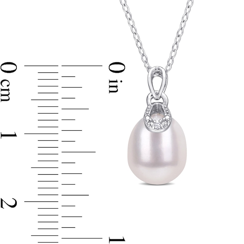 8.5-9.0mm Oval Freshwater Cultured Pearl and Diamond Accent Doorknocker Drop Pendant in Sterling Silver