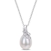 Thumbnail Image 0 of 8.5-9.0mm Oval Freshwater Cultured Pearl and Diamond Accent Scallop Ribbon Overlay Swirl Pendant in Sterling Silver