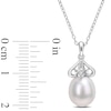 Thumbnail Image 2 of 8.5-9.0mm Oval Freshwater Cultured Pearl and Diamond Accent Scroll Petal Flower Drop Pendant in Sterling Silver