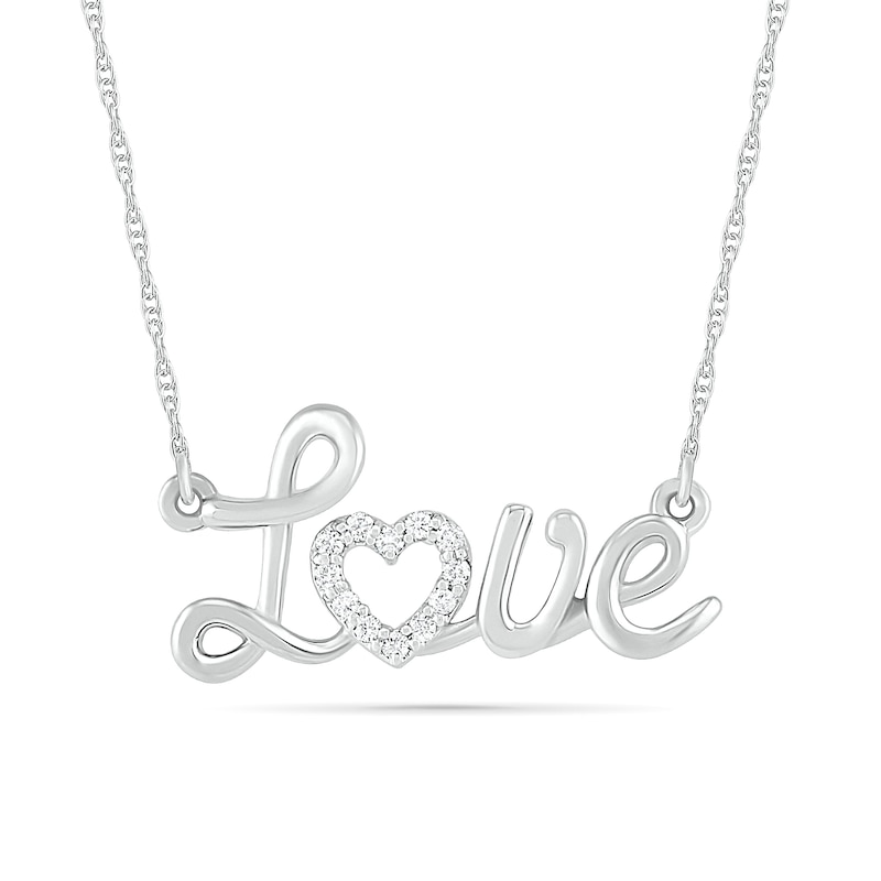 0.04 CT. T.W. Diamond "Love" Heart Necklace in Sterling Silver