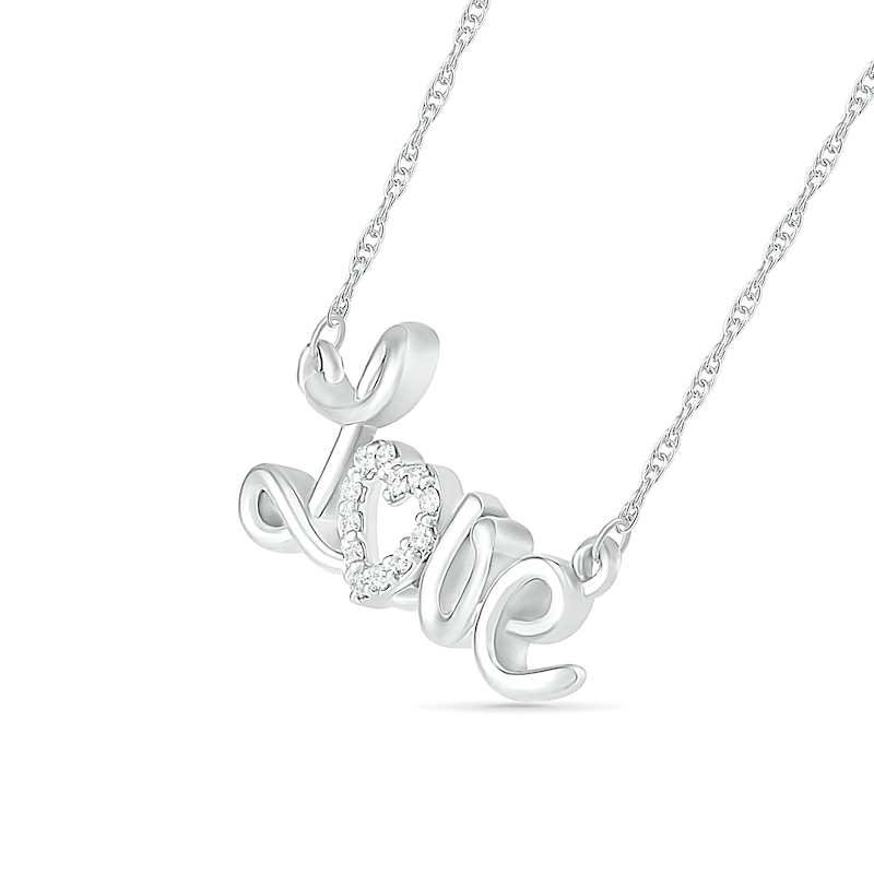 0.04 CT. T.W. Diamond "Love" Heart Necklace in Sterling Silver