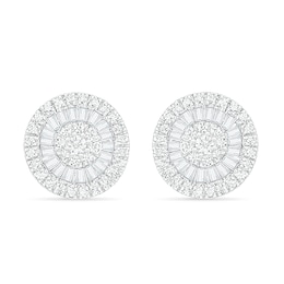 0.45 CT. T.W. Composite Baguette and Round Diamond Frame Stud Earrings in 10K White Gold