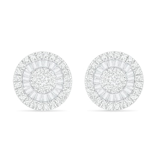 0.45 CT. T.W. Composite Baguette and Round Diamond Frame Stud Earrings in 10K White Gold