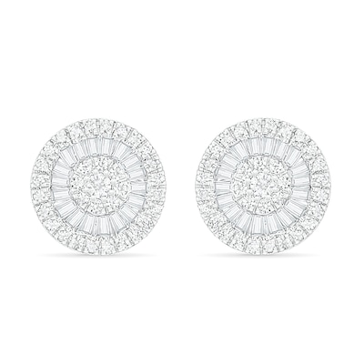 0.45 CT. T.W. Composite Baguette and Round Diamond Frame Stud Earrings in 10K White Gold