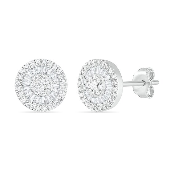 0.45 CT. T.W. Composite Baguette and Round Diamond Frame Stud Earrings in 10K White Gold