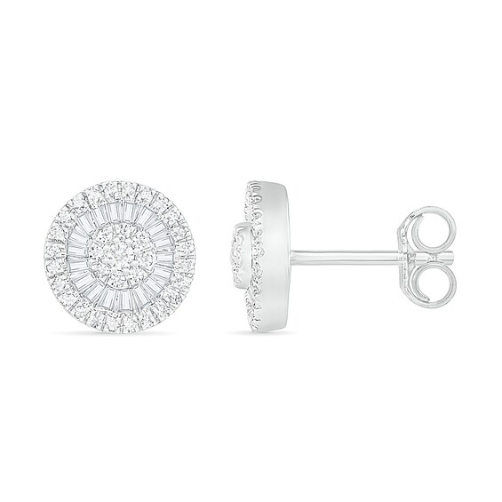 0.45 CT. T.W. Composite Baguette and Round Diamond Frame Stud Earrings in 10K White Gold