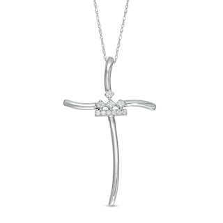 Peoples Private Collection 0.10 CT. T.W. Diamond Curved Cross Pendant in 10K White Gold