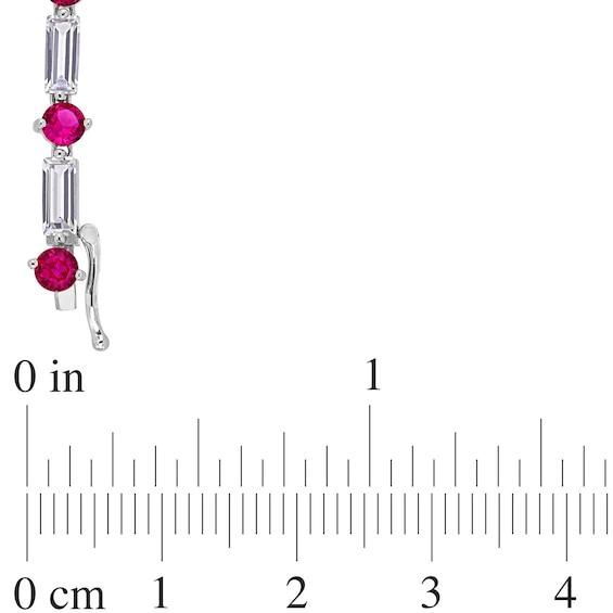 Baguette Lab-Created White Sapphire and Ruby Alternating Bracelet in Sterling Silver - 7.25"