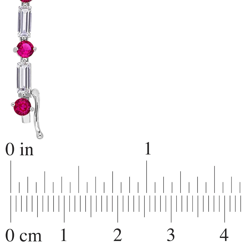 Baguette Lab-Created White Sapphire and Ruby Alternating Bracelet in Sterling Silver - 7.25"