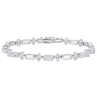 Baguette and Round White Lab-Created Sapphire Alternating Bracelet in Sterling Silver - 7.25"