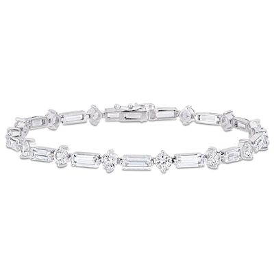 Baguette and Round White Lab-Created Sapphire Alternating Bracelet in Sterling Silver - 7.25"