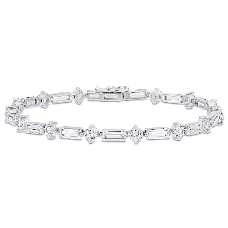 Baguette and Round White Lab-Created Sapphire Alternating Bracelet in Sterling Silver - 7.25"|Peoples Jewellers
