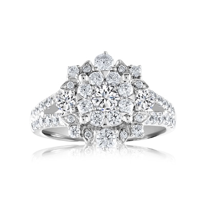 1.50 CT. T.W. Multi-Diamond Floral Frame Split Shank Engagement Ring in 14K White Gold