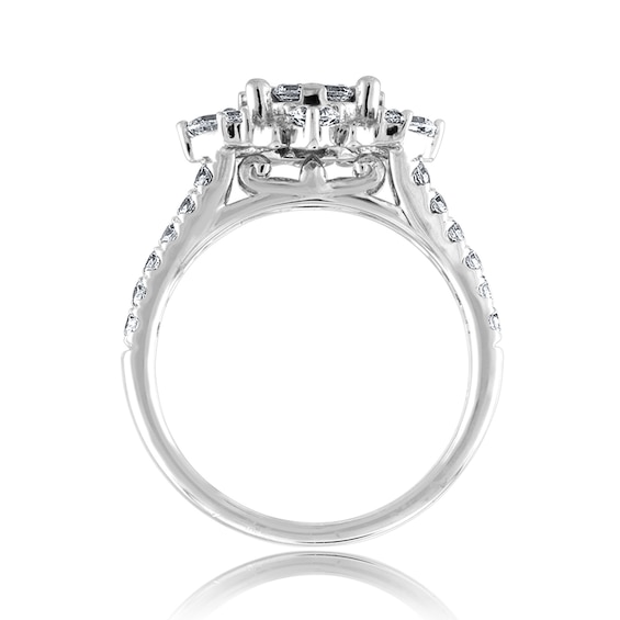 1.50 CT. T.W. Multi-Diamond Floral Frame Split Shank Engagement Ring in 14K White Gold