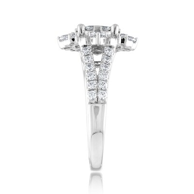 1.50 CT. T.W. Multi-Diamond Floral Frame Split Shank Engagement Ring in 14K White Gold