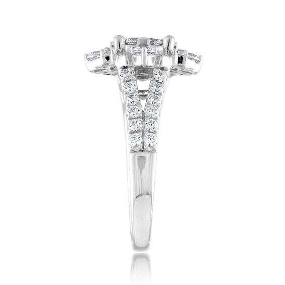 1.50 CT. T.W. Multi-Diamond Floral Frame Split Shank Engagement Ring in 14K White Gold