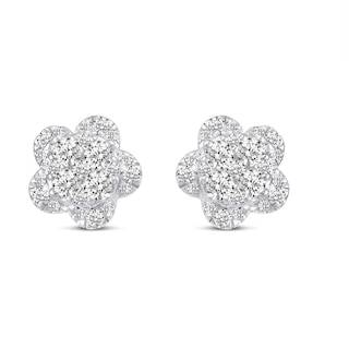 0.50 CT. T.W. Multi-Diamond Flower Stud Earrings in 14K White Gold