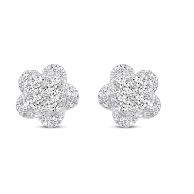 0.50 CT. T.W. Multi-Diamond Flower Stud Earrings in 14K White Gold