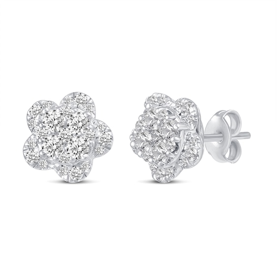 0.50 CT. T.W. Multi-Diamond Flower Stud Earrings in 14K White Gold