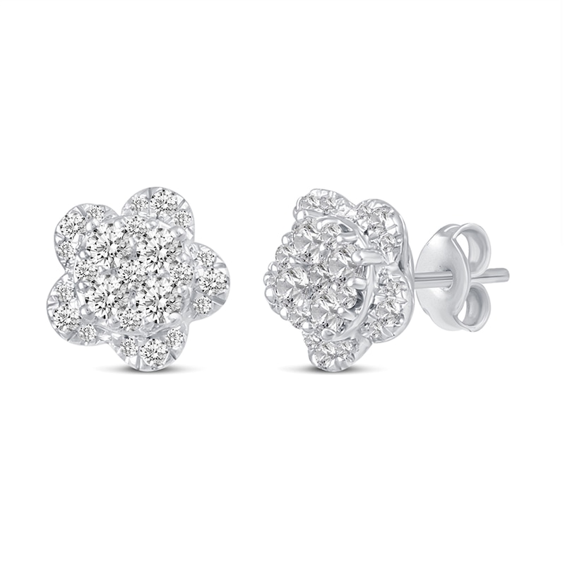 0.50 CT. T.W. Multi-Diamond Flower Stud Earrings in 14K White Gold|Peoples Jewellers