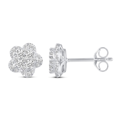 0.50 CT. T.W. Multi-Diamond Flower Stud Earrings in 14K White Gold