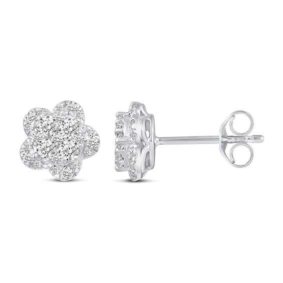 0.50 CT. T.W. Multi-Diamond Flower Stud Earrings in 14K White Gold