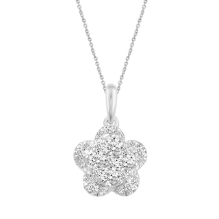 0.50 CT. T.W. Multi-Diamond Flower Pendant in 14K White Gold