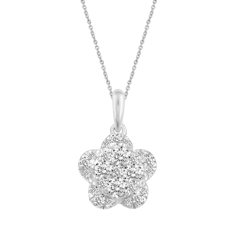 0.50 CT. T.W. Multi-Diamond Flower Pendant in 14K White Gold|Peoples Jewellers