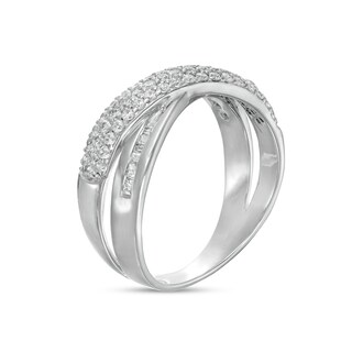 0.45 CT. T.W. Baguette and Round Diamond Crossover Anniversary Band in 10K Gold